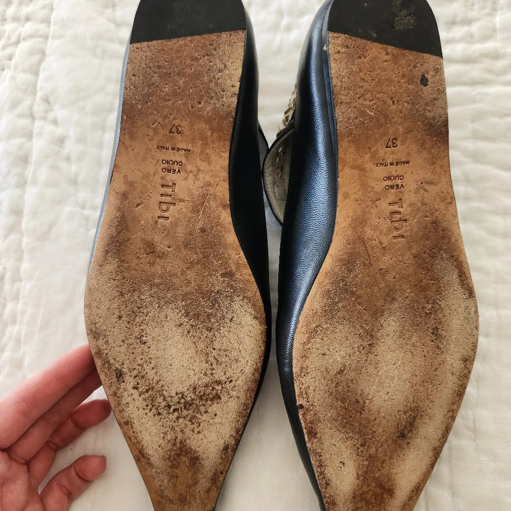 Tibi Wilder Black and Natural Raffia Pointed-Toe Flats